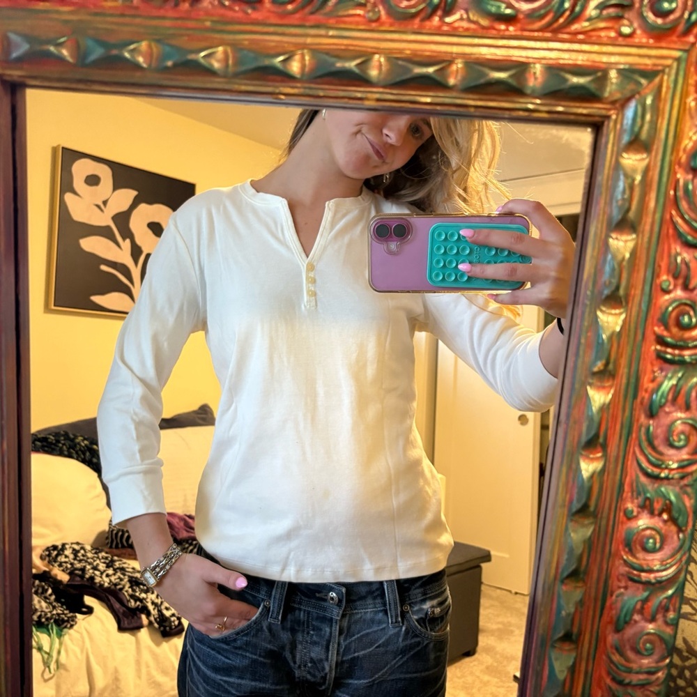 Women's Cream Henley Top